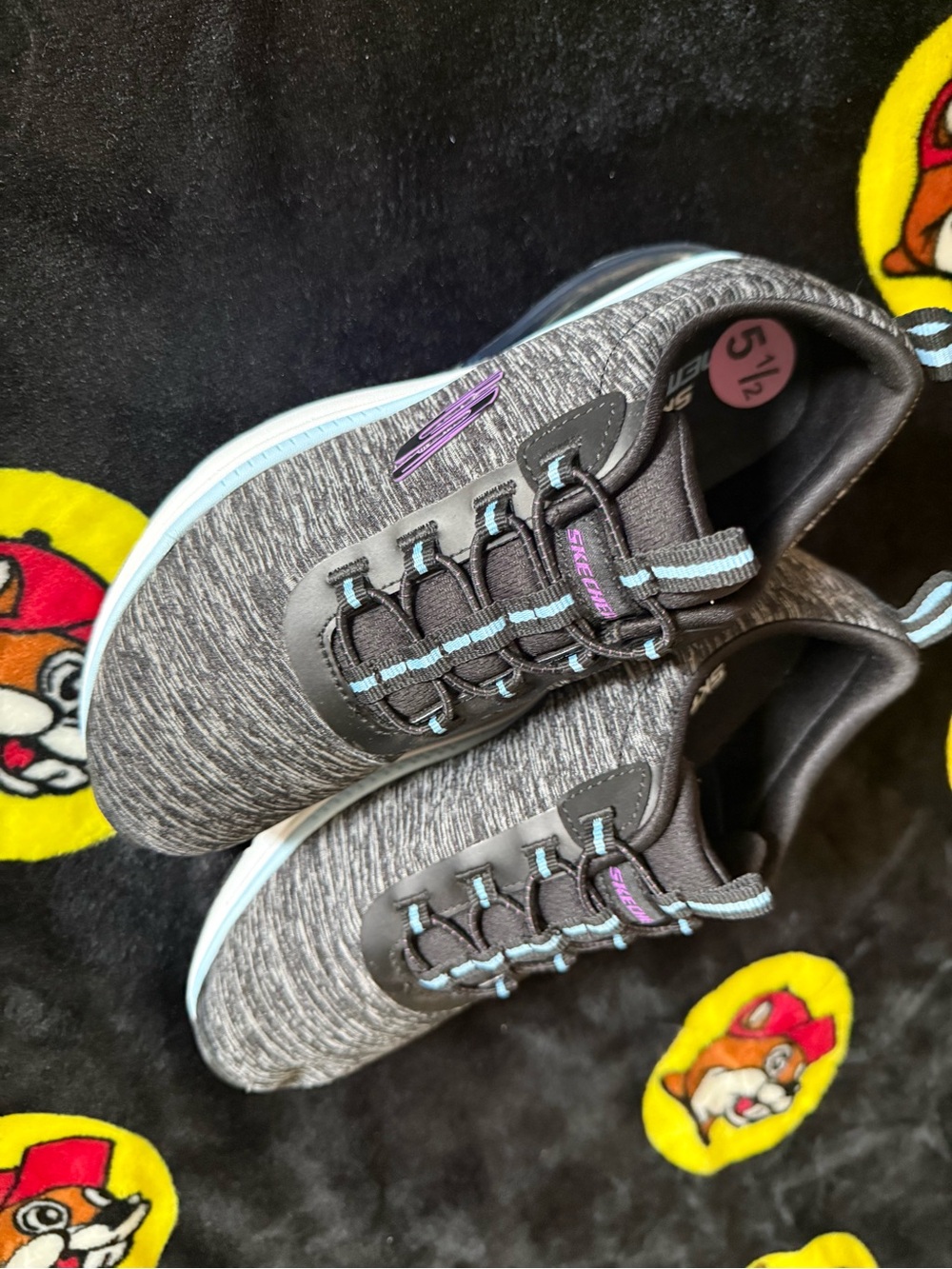 Skechers Kids Heather Gray Slip-On Sneakers with Light Blue and Purple Accents